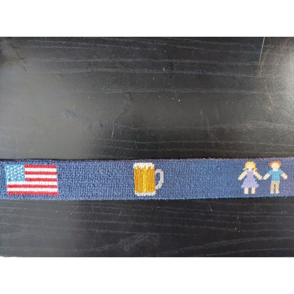 Smathers & Branson Hand Stitched Needlepoint Leather Belt Sz 42 Personalized